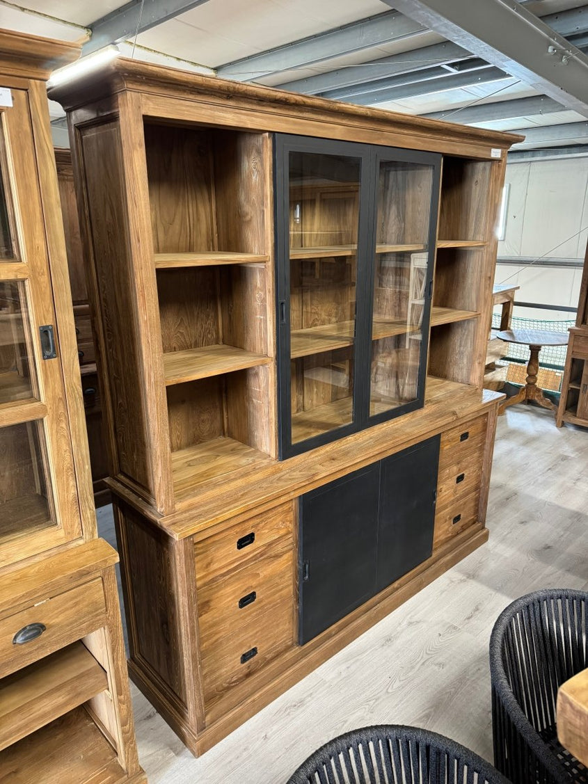 Teak buffetkast met stalen deuren 200cm