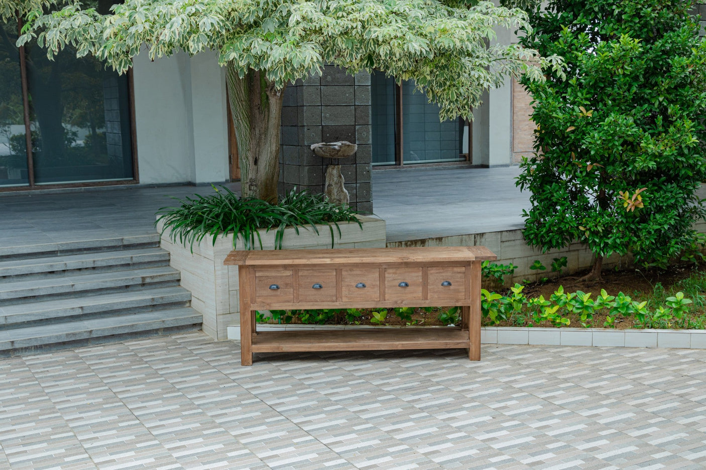 Rustiek teak dressoir met lades – Gerecycled massief hout 200 / 250 cm