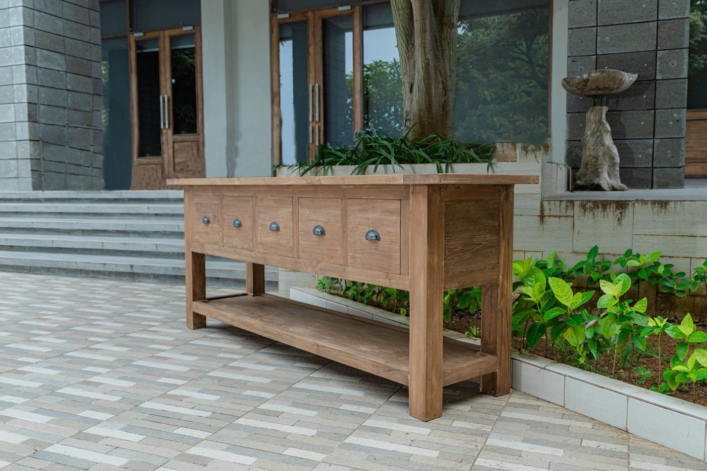 Rustiek teak dressoir met lades – Gerecycled massief hout 200 / 250 cm