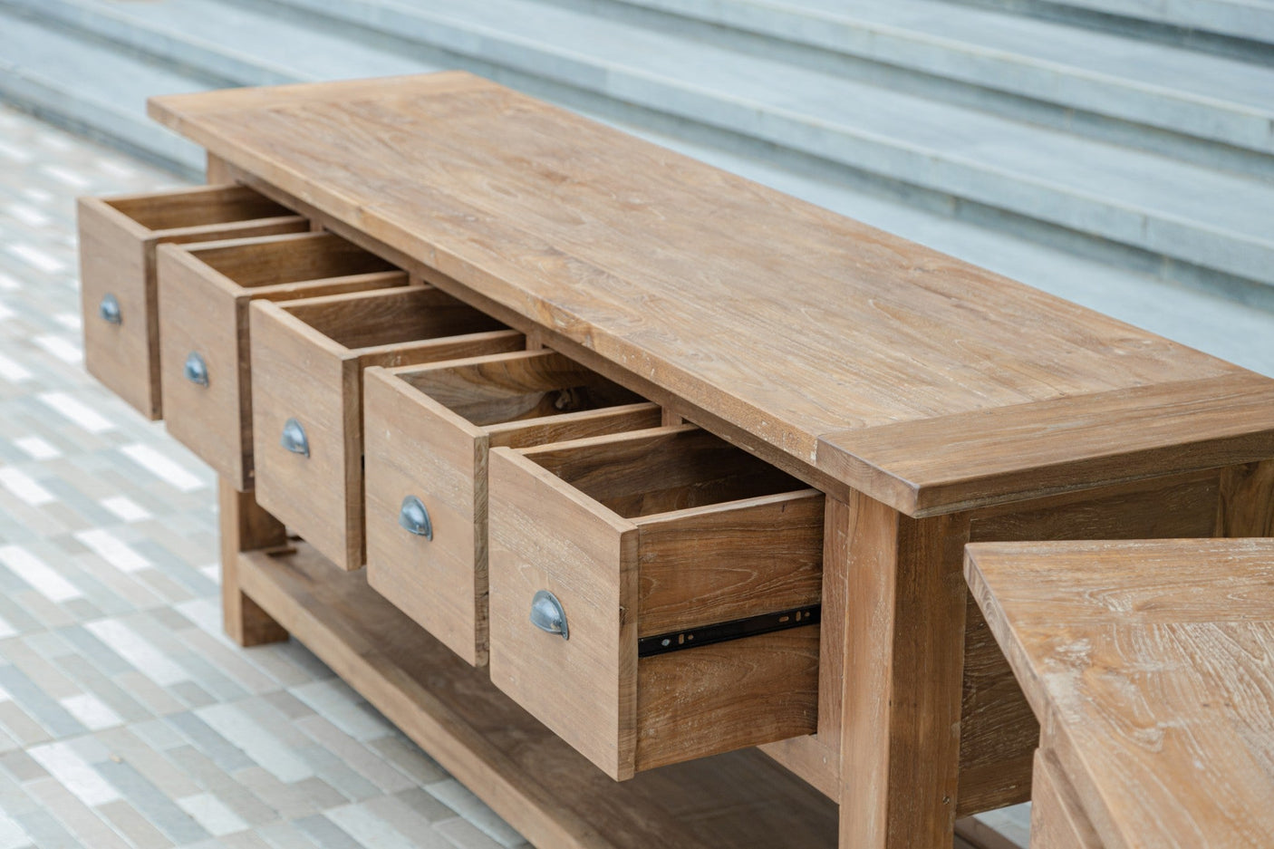 Rustiek teak dressoir met lades – Gerecycled massief hout 200 / 250 cm