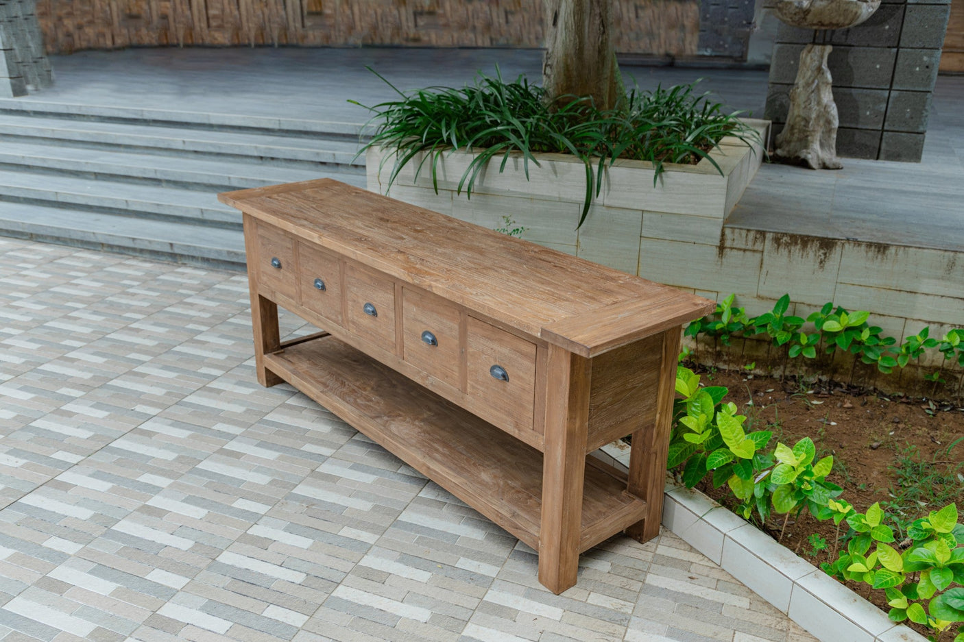 Rustiek teak dressoir met lades – Gerecycled massief hout 200 / 250 cm