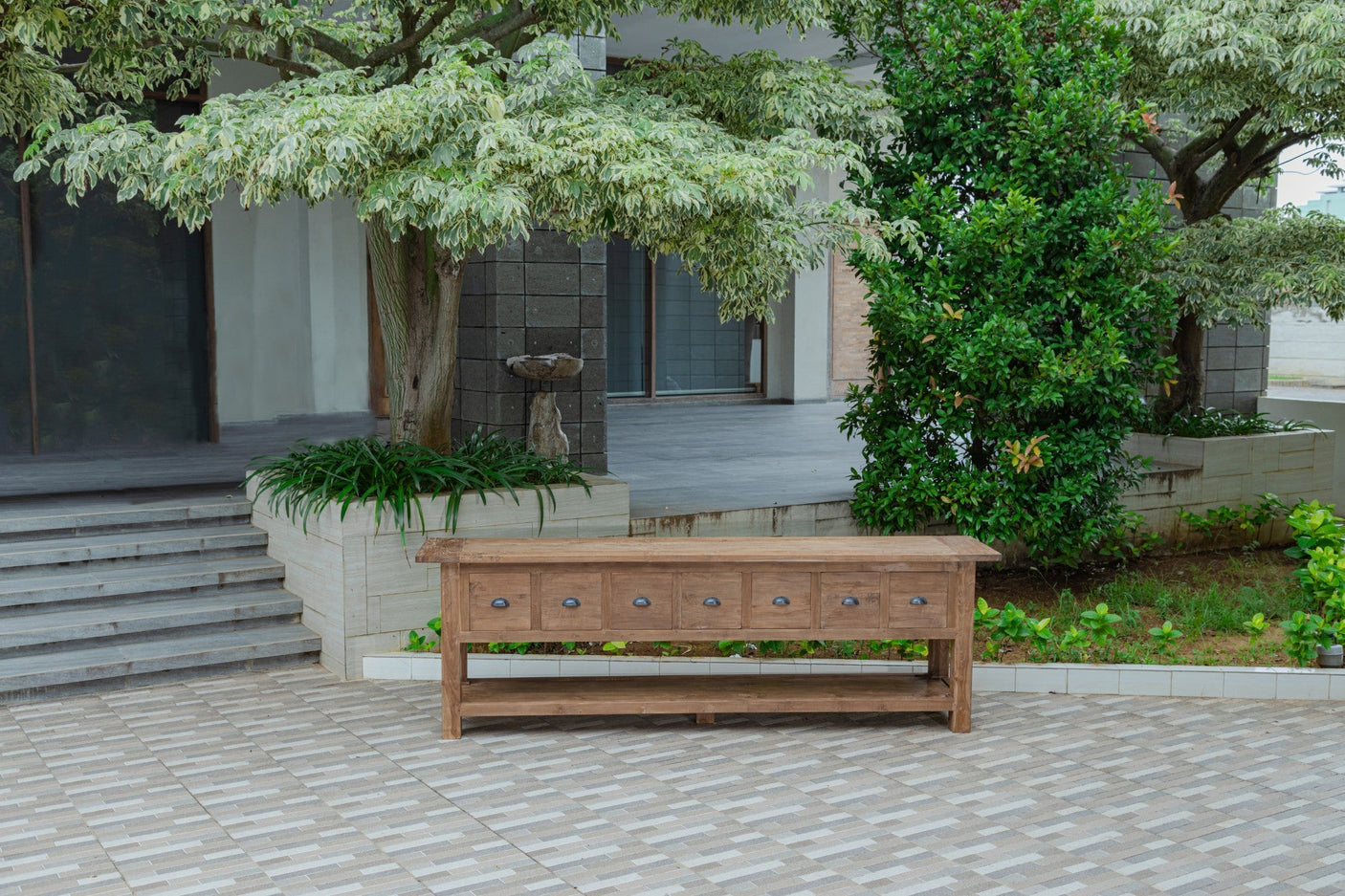 Rustiek teak dressoir met lades – Gerecycled massief hout 200 / 250 cm