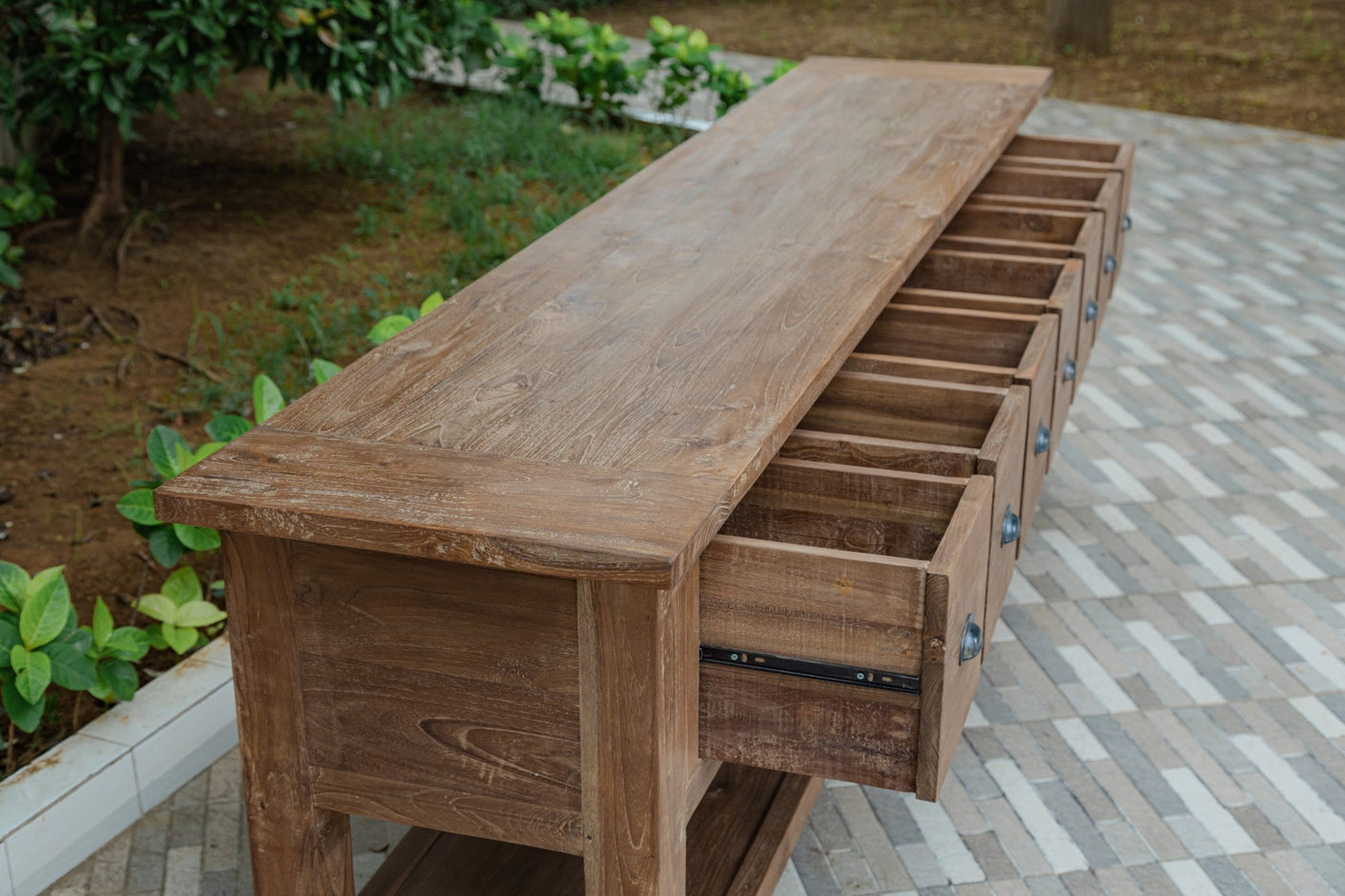 Rustiek teak dressoir met lades – Gerecycled massief hout 200 / 250 cm