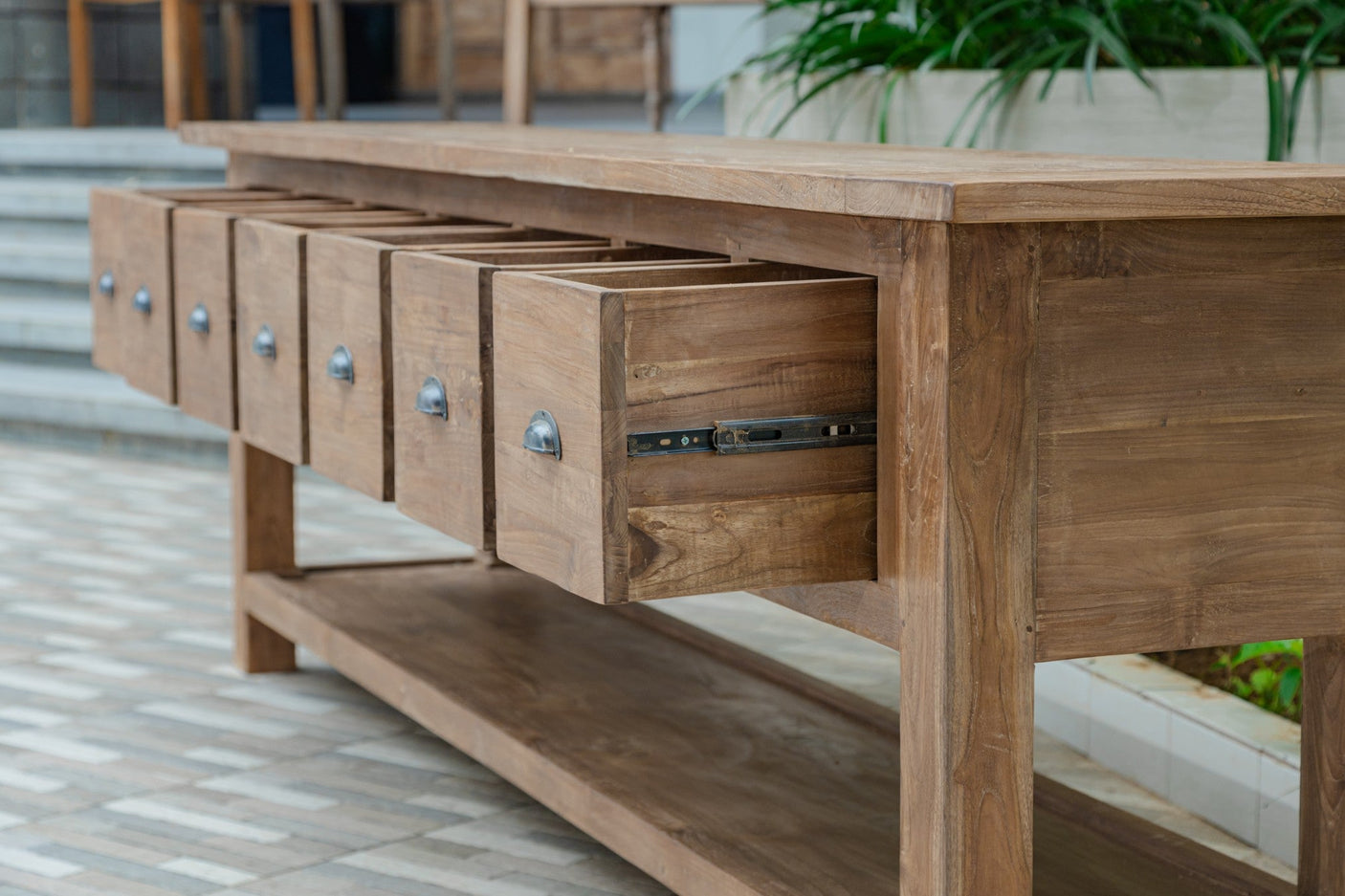 Rustiek teak dressoir met lades – Gerecycled massief hout 200 / 250 cm