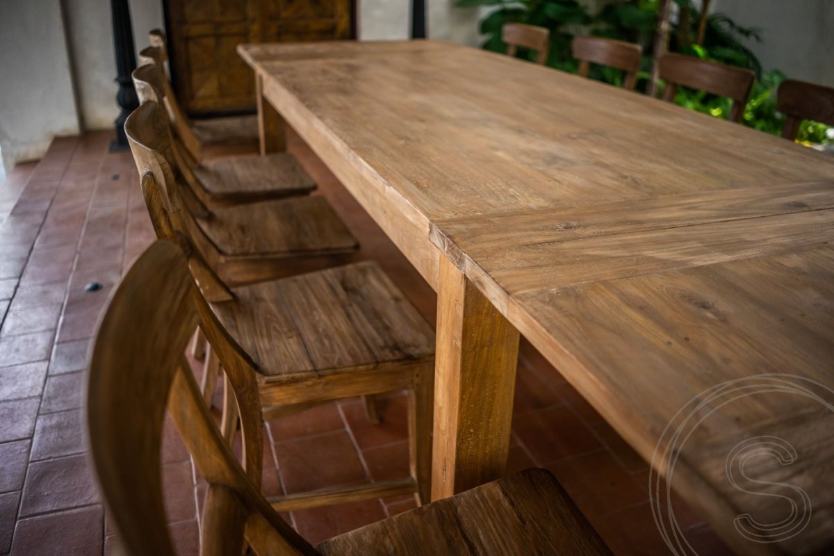 Uitschuifbare teak tafel 160 + 10 stoelen