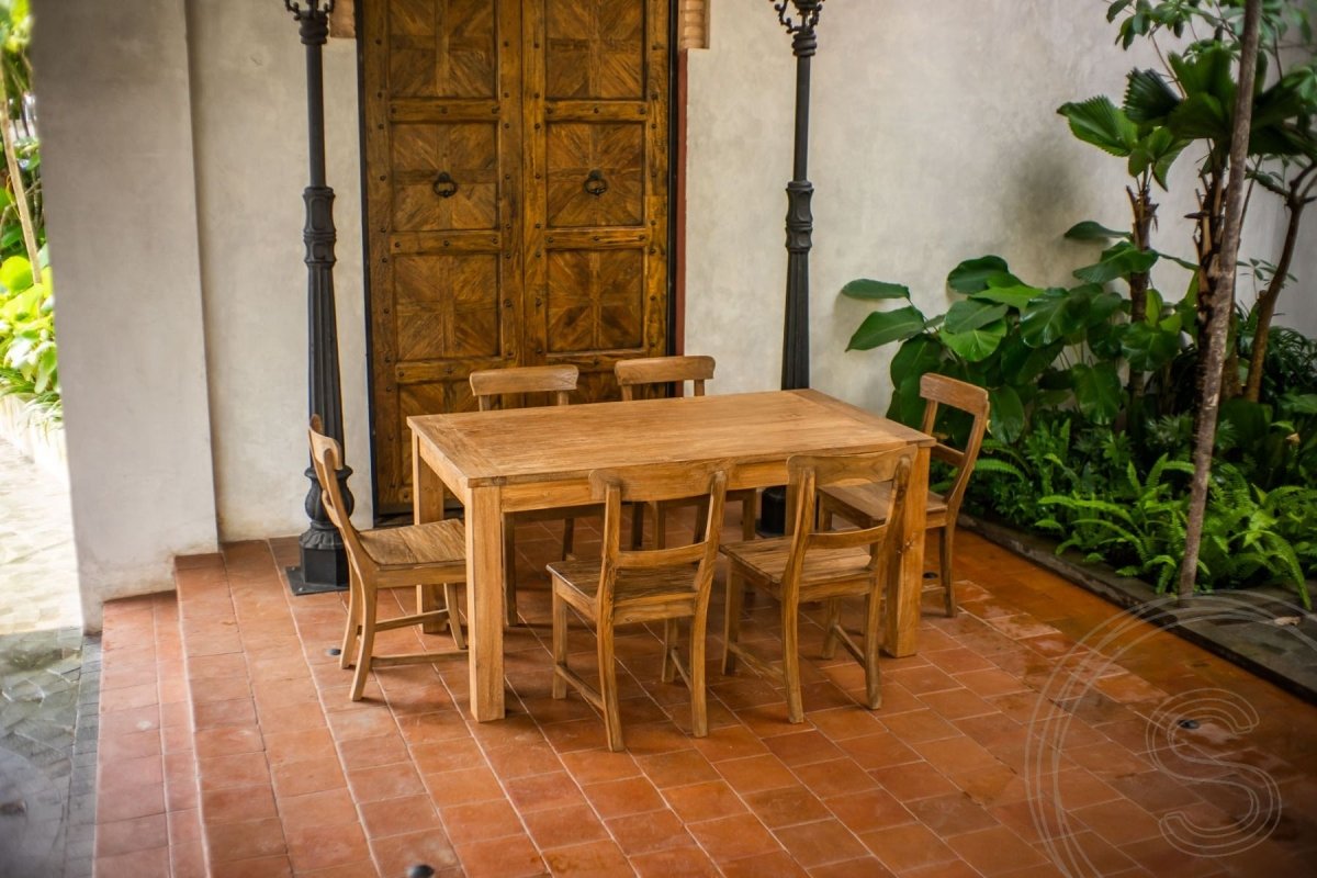 Uitschuifbare teak tafel 160 + 10 stoelen