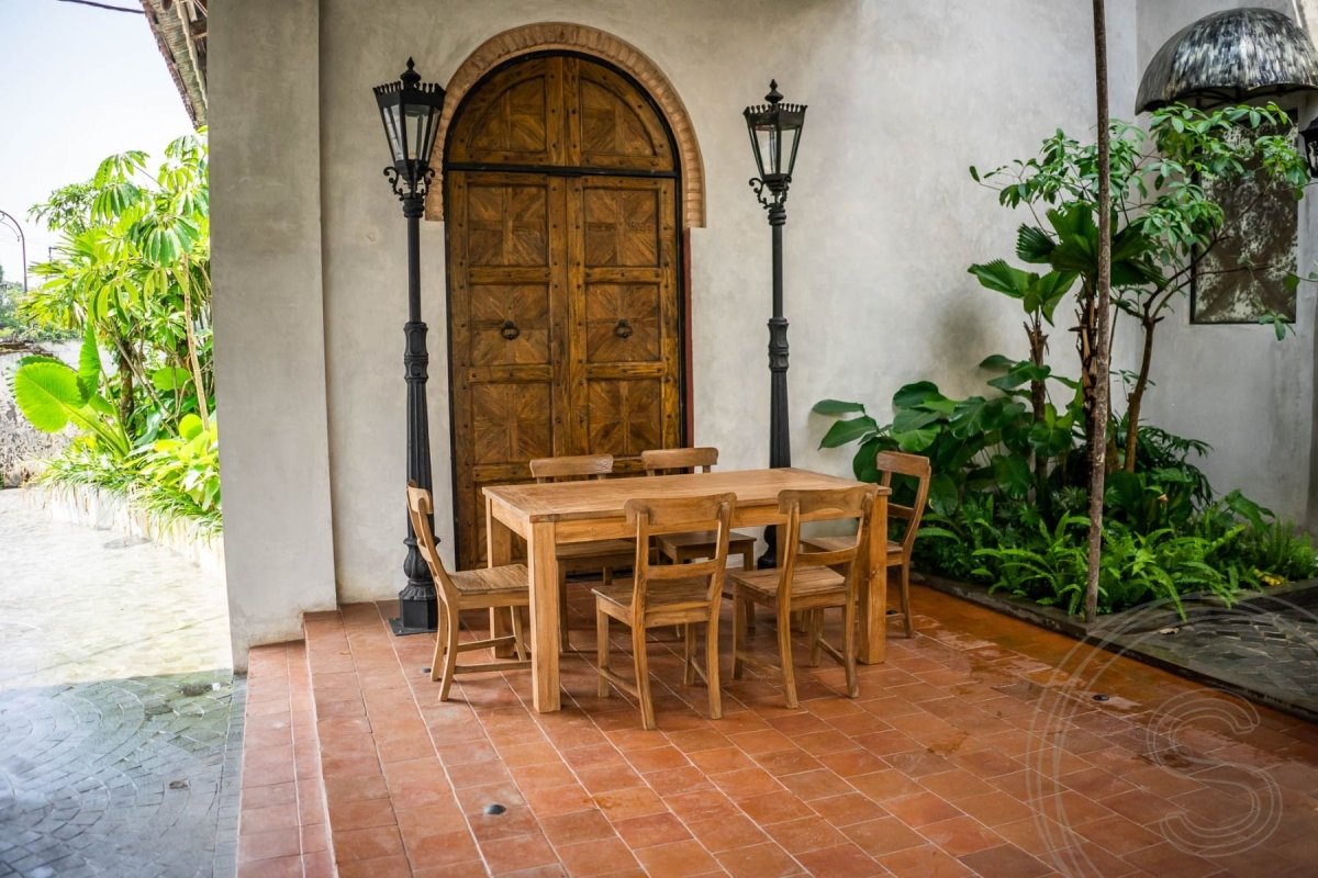 Uitschuifbare teak tafel 160 + 10 stoelen