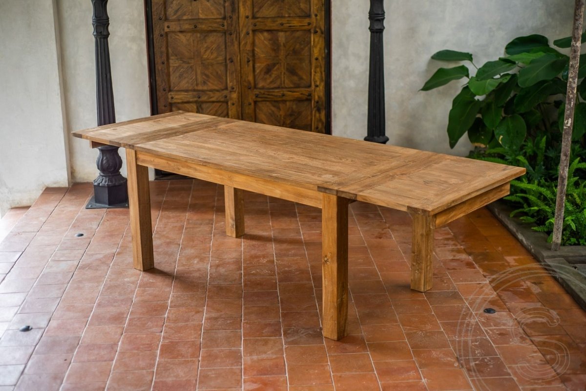 Uitschuifbare teak tafel 160 + 10 stoelen