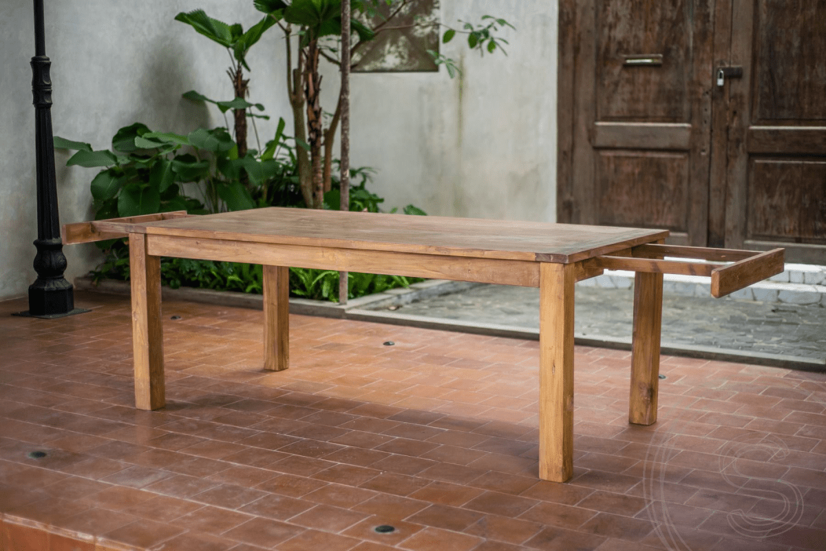 Uitschuifbare teak tafel set 200 + 12 stoelen