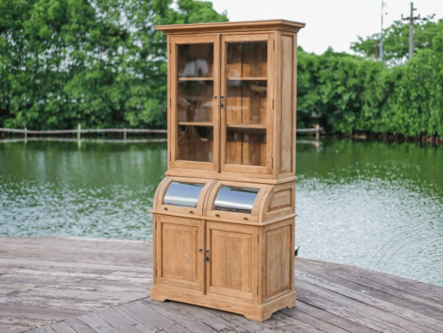 Teak grutterskast 110cm met bolle kleppen - Souren Meubels