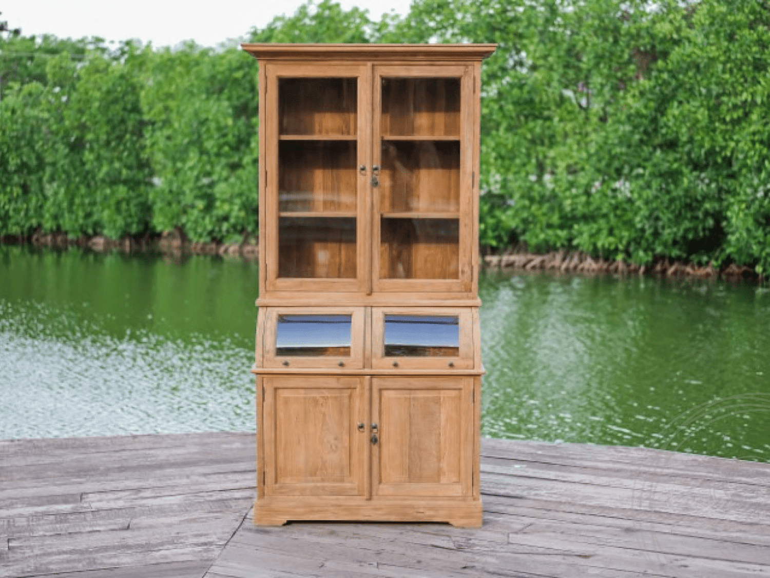 Teak grutterskast 110cm met bolle kleppen - Souren Meubels