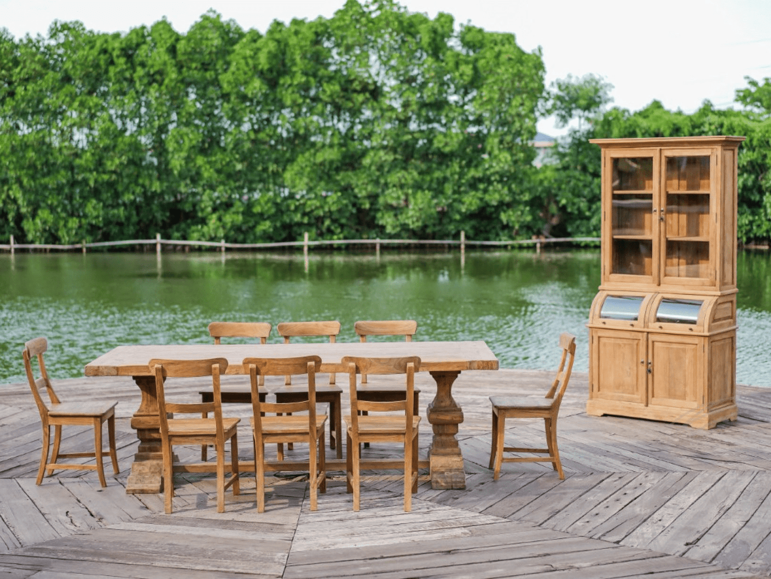 Teak grutterskast 110cm met bolle kleppen - Souren Meubels