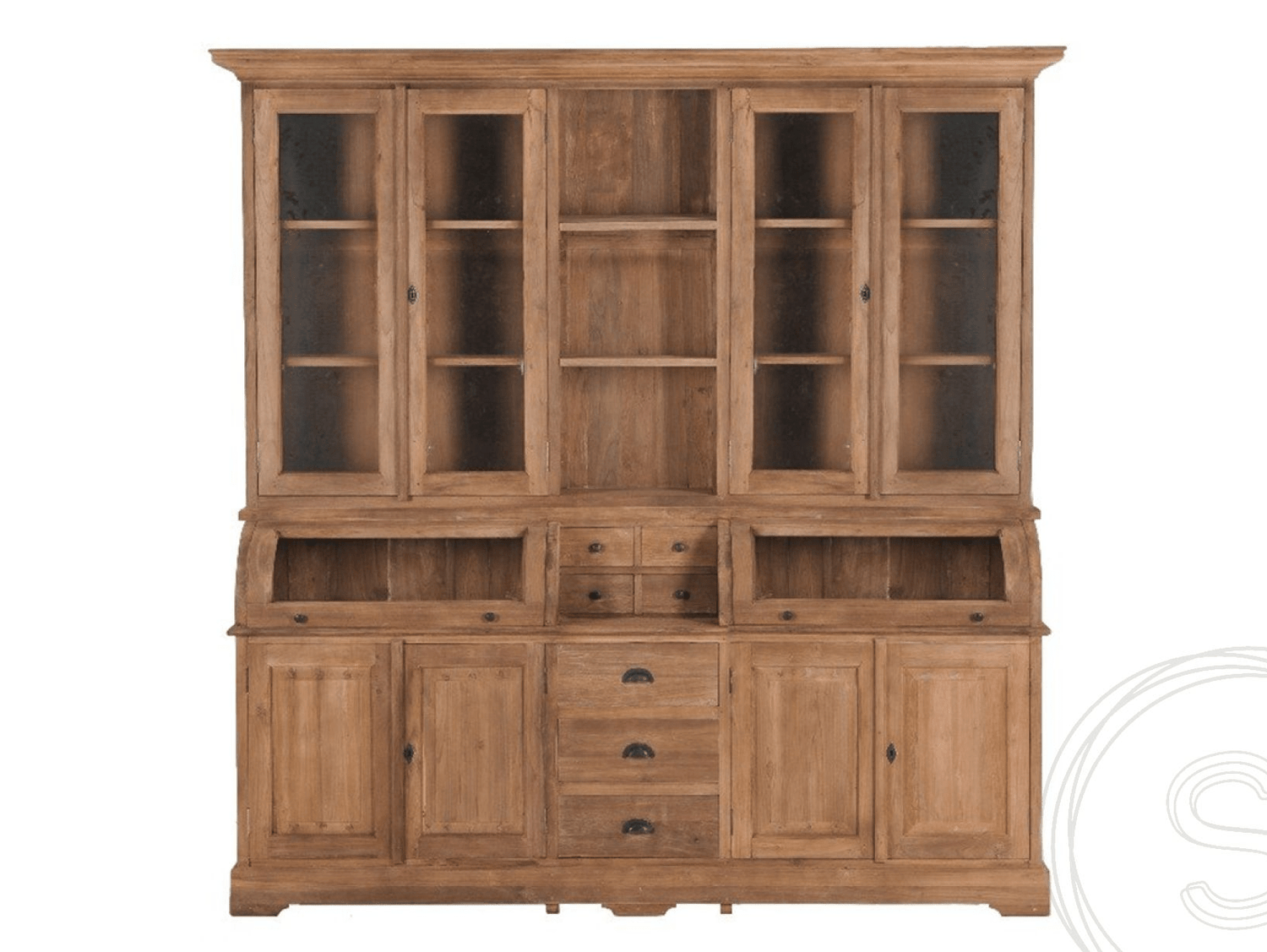 Teak grutterskast 210cm met bolle kleppen - Souren Meubels