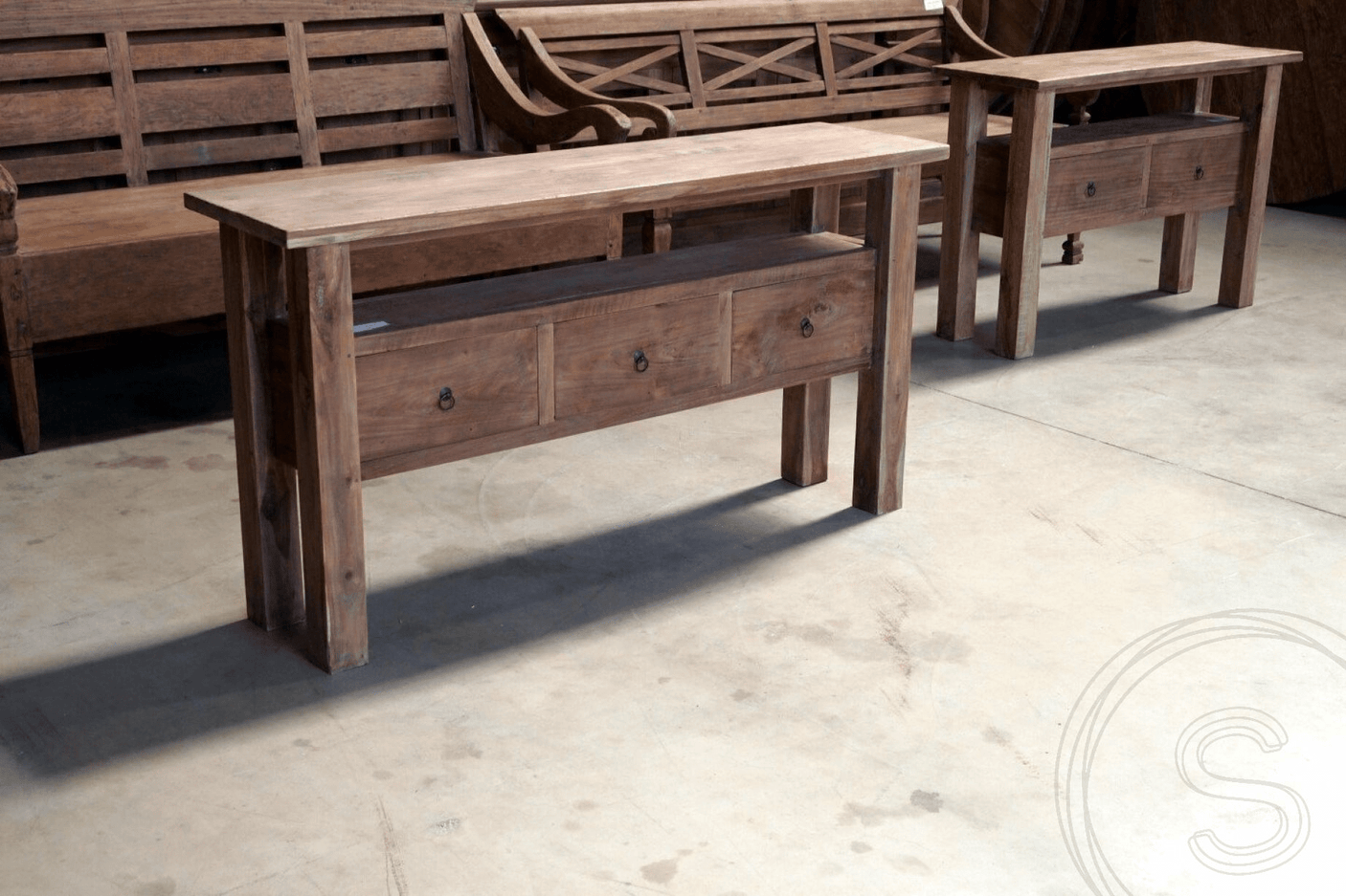 Teak sidetable 120cm oud hout - Souren Meubels