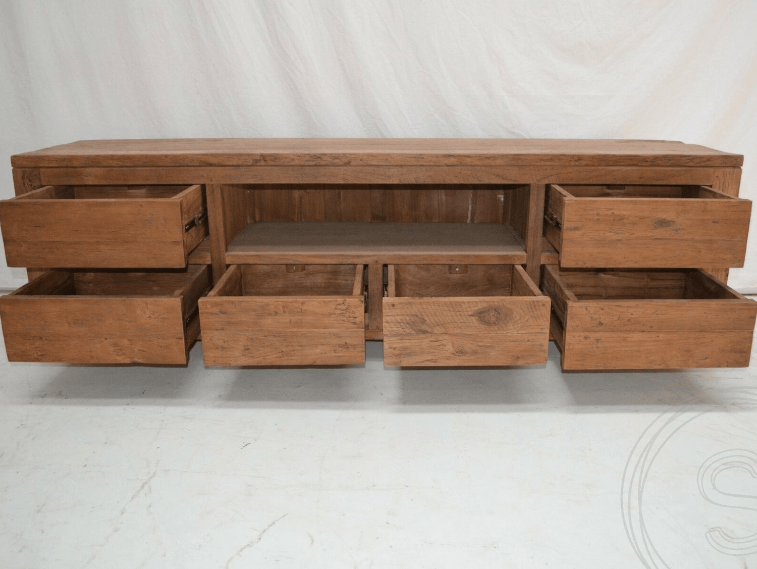 Teak tv-meubel oud hout 200cm greeploos