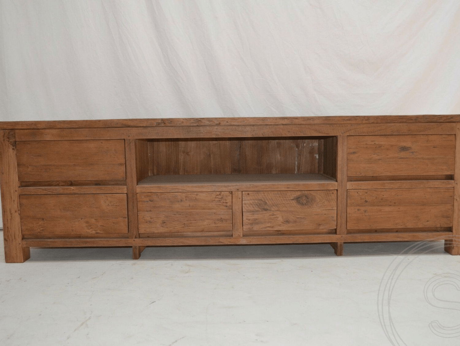 Teak tv-meubel oud hout 200cm greeploos
