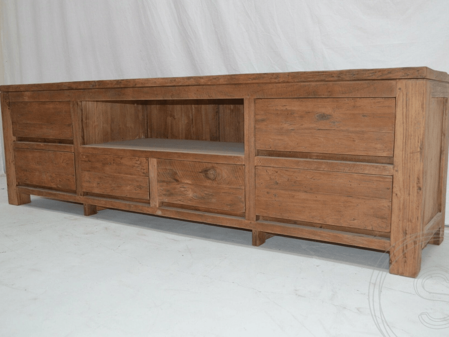 Teak tv-meubel oud hout 200cm greeploos