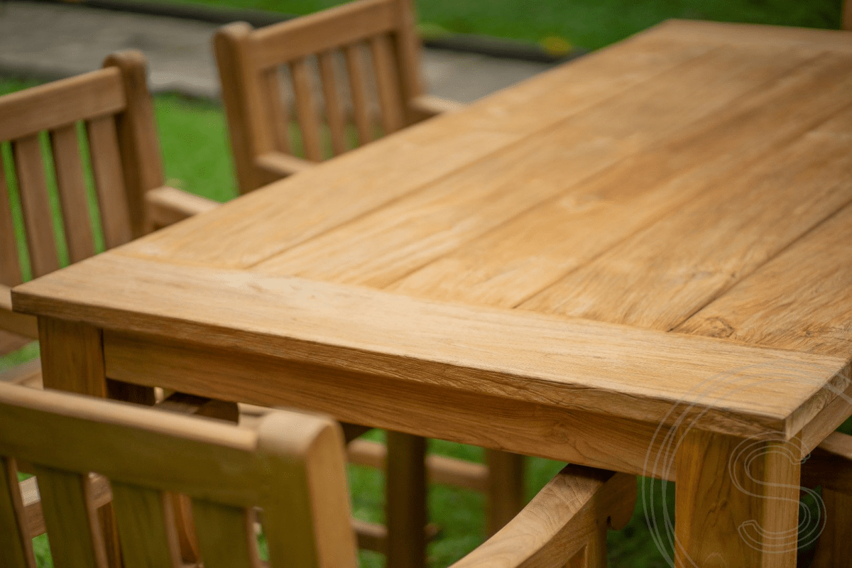 Teak tuintafel 200 x 90 + 6 tuinstoelen elephant