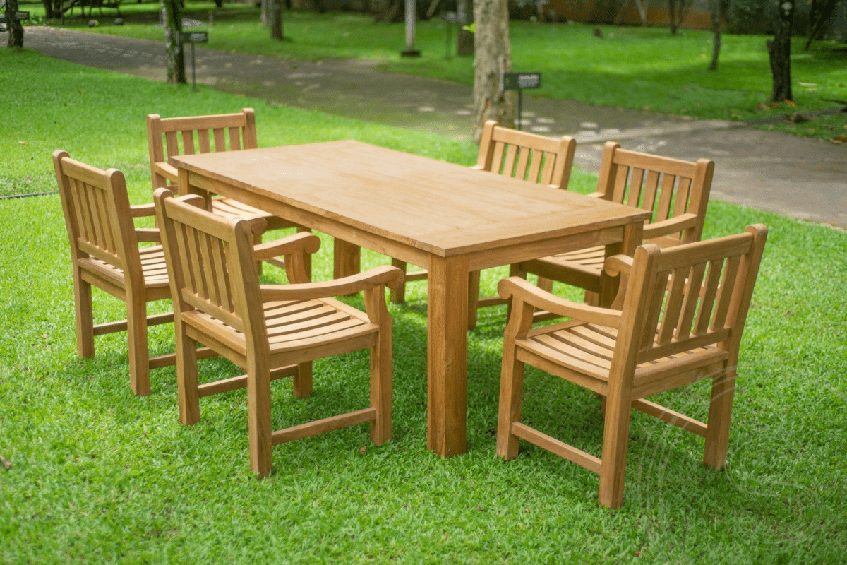 Teak tuintafel 200 x 90 + 6 tuinstoelen elephant