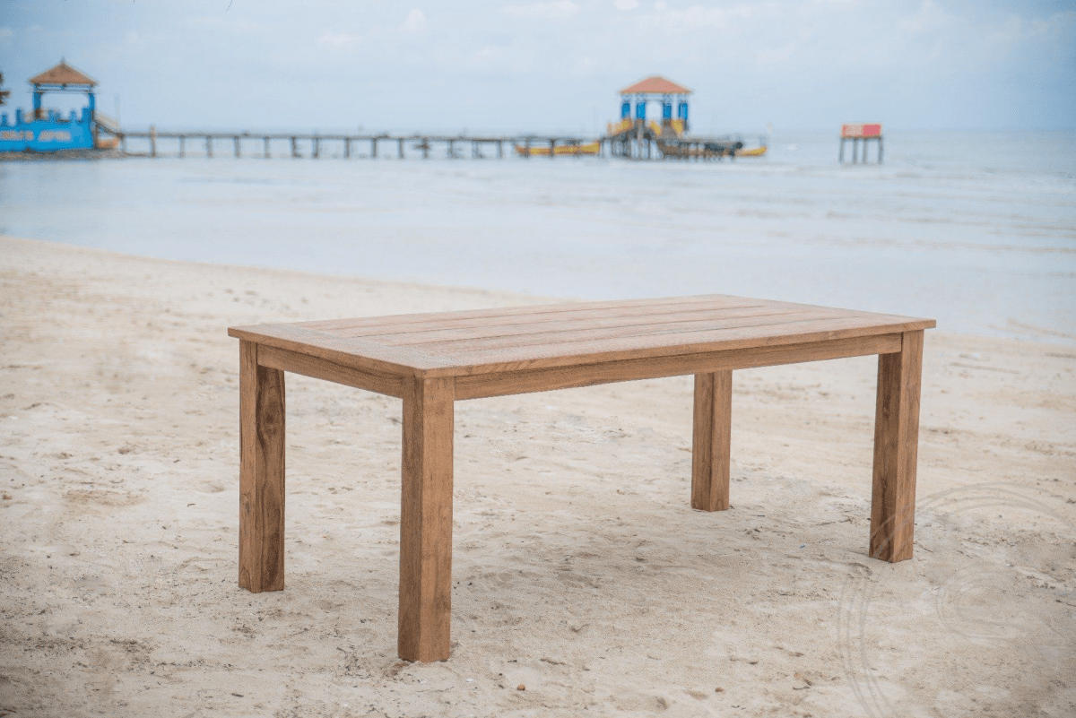 Teak tuintafel 200x100 + bank 200 + bank 200 met rugleuning