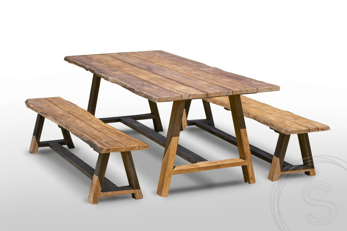 Teak tuintafel Java 220 x 100 + 2 teak tuinbanken Java 220