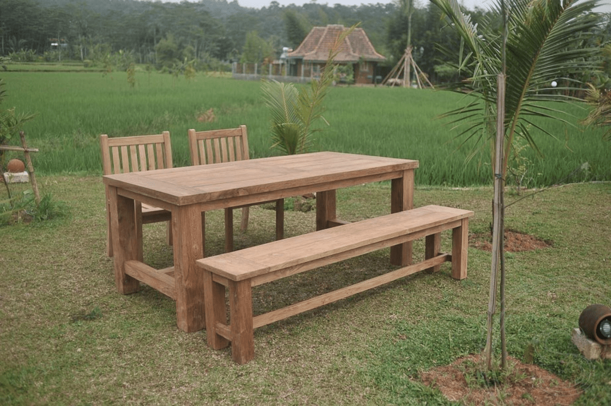 Teak tuintafel mammoet 200cm + 2 beaufort stoelen + bank