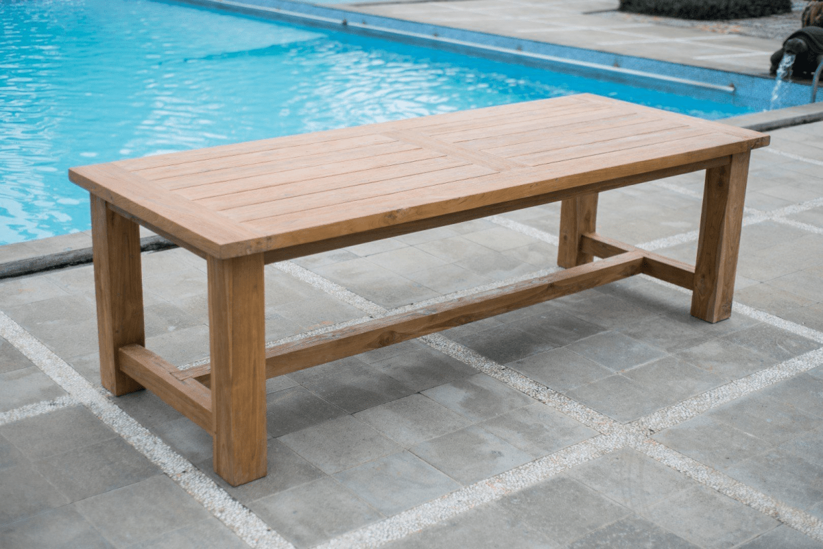 Teak tuintafel mammoet 250 + 8 beaufort stoelen zonder armleuning