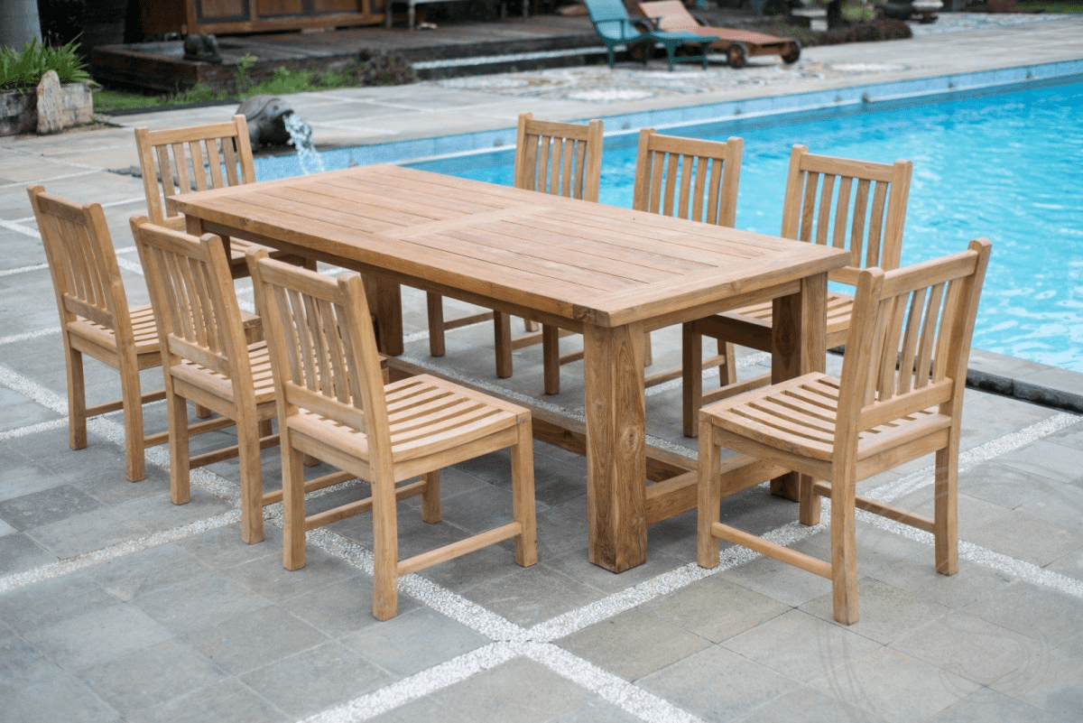 Teak tuintafel mammoet 250 + 8 beaufort stoelen zonder armleuning