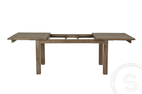 Teak tafel uitschuifbaar 160-210-260x90 + 10 stoelen