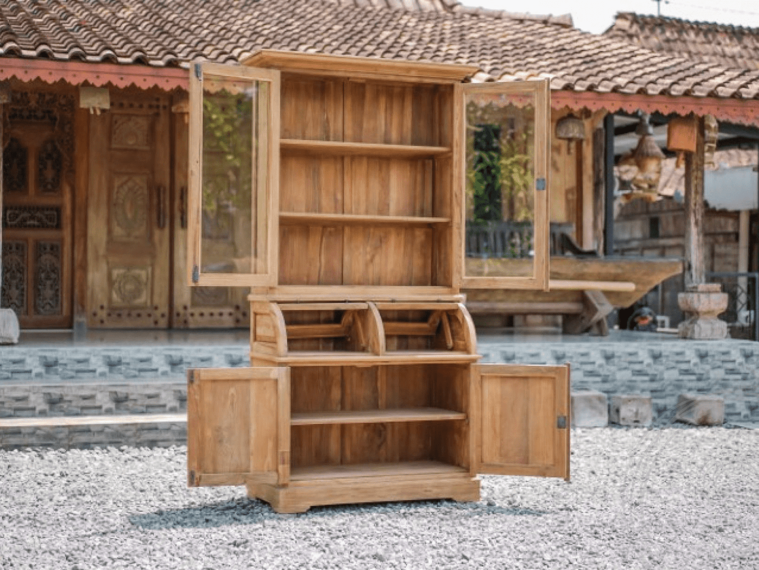 Teak grutterskast 110cm met bolle kleppen - Souren Meubels