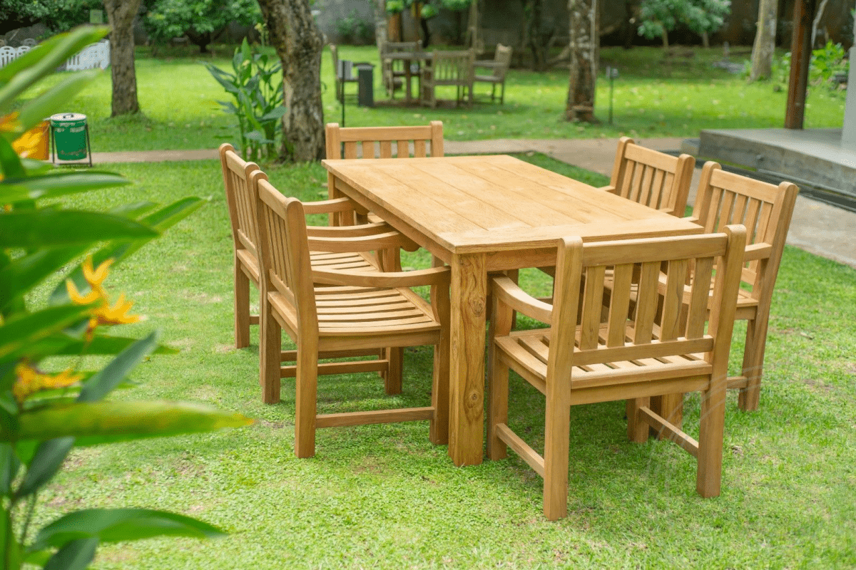 Teak tuintafel 180 x 90 + 6 tuinstoelen elephant