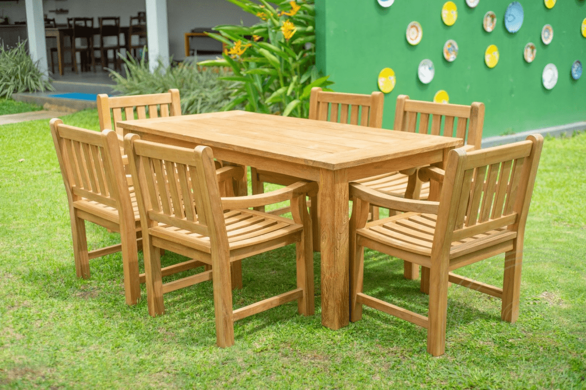 Teak tuintafel 180 x 90 + 6 tuinstoelen elephant