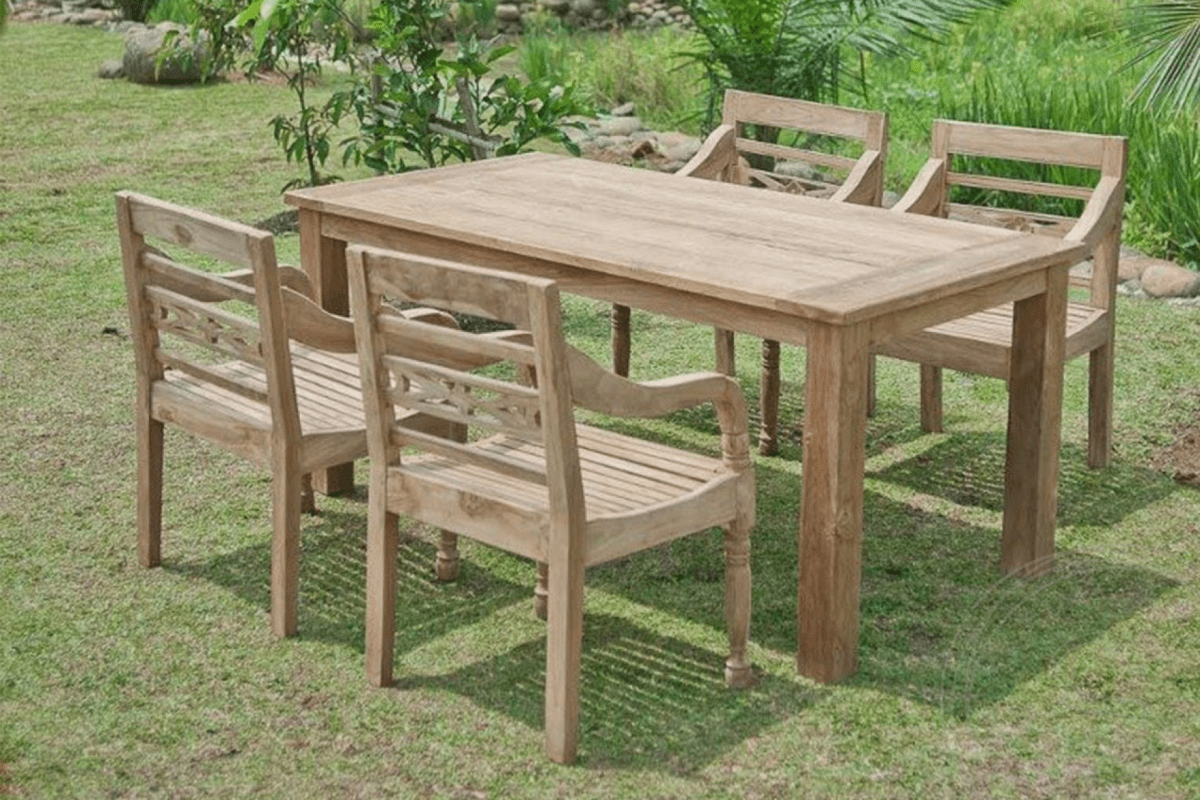 Teak tuintafel 180x90cm + 4 stationsstoelen