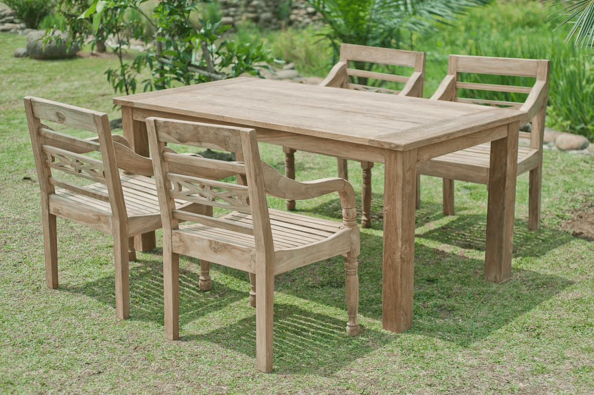 Teak tuintafel 180x90cm + 4 stationsstoelen