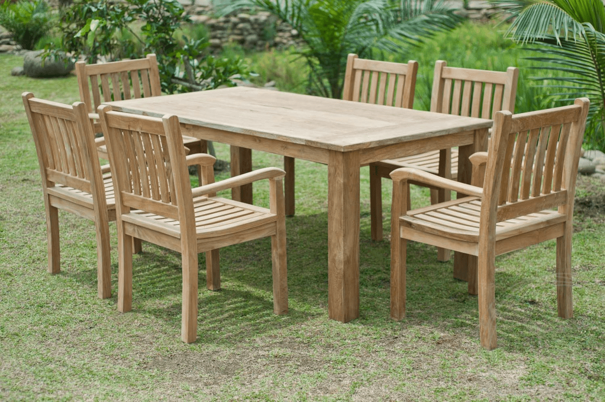 Teak tuintafel 180x90cm + 6 beaufort stoelen