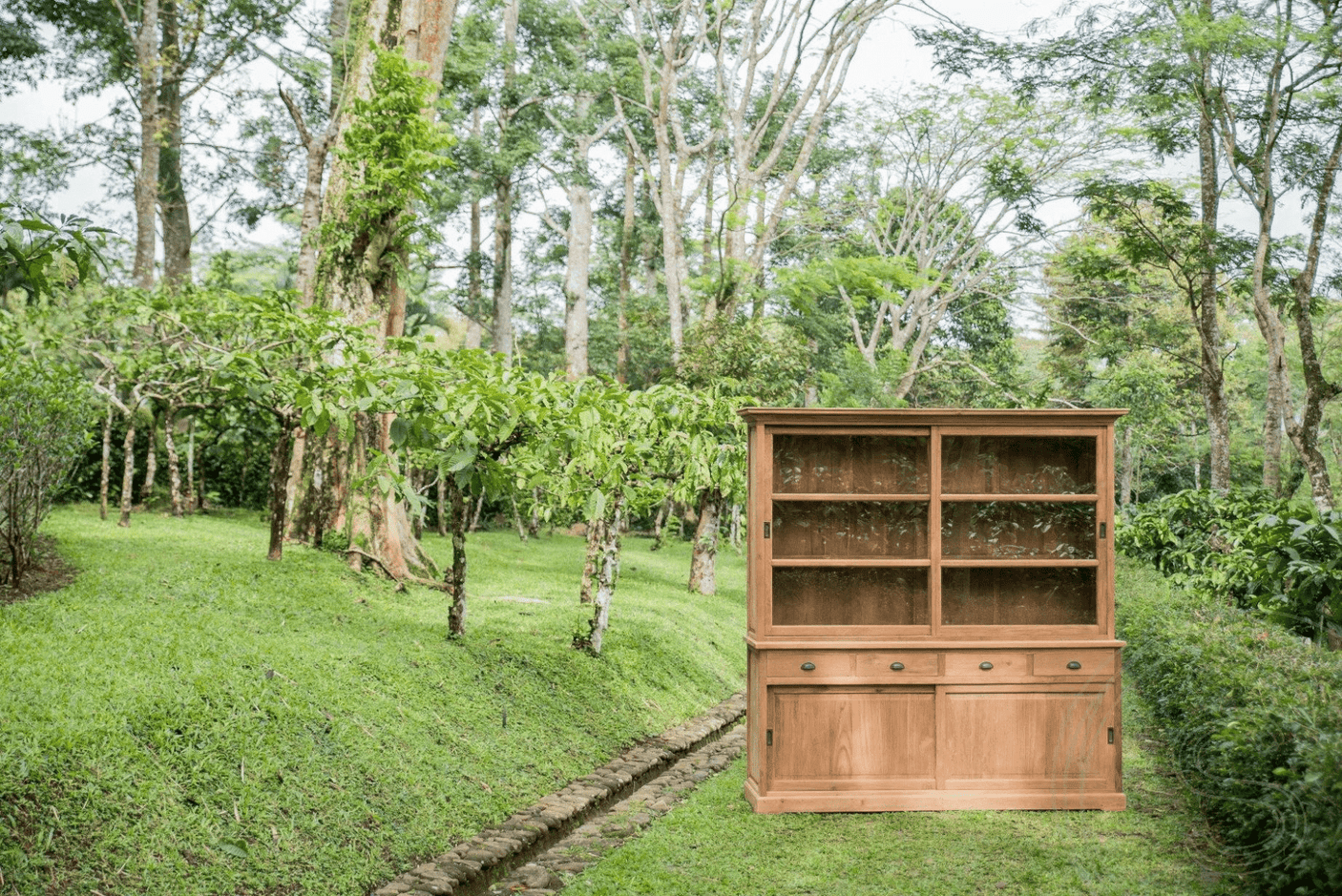 Teak vitrinekast 200cm - Souren Meubels