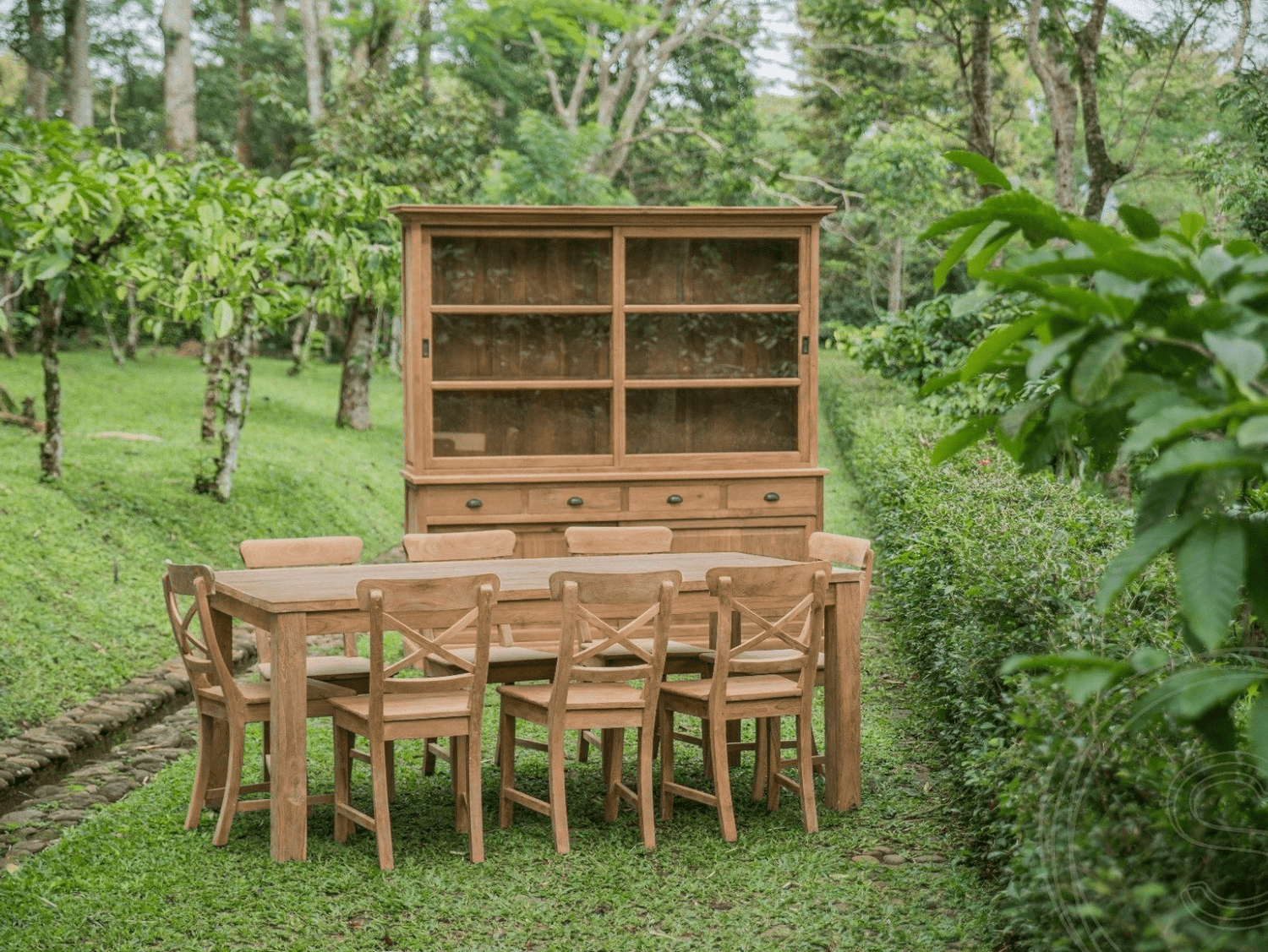 Teak vitrinekast 180cm - Souren Meubels