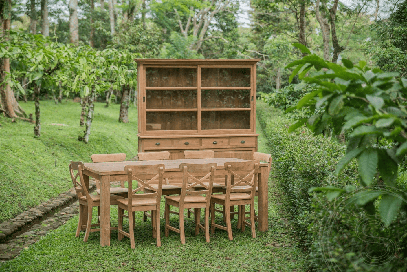 Teak vitrinekast 180cm - Souren Meubels
