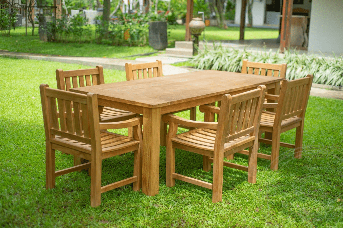 Teak tuintafel 220 x 100 + 6 tuinstoelen elephant