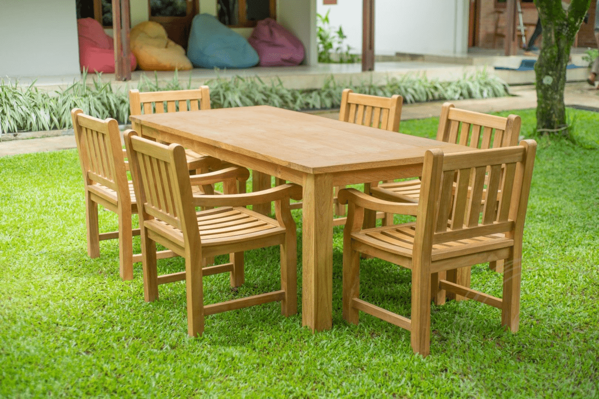 Teak tuintafel 220 x 100 + 6 tuinstoelen elephant
