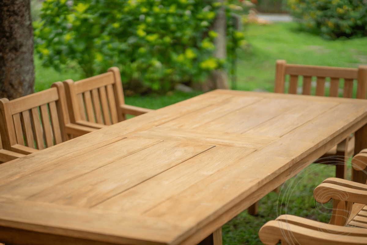 Teak tuintafel 220 x 100 + 6 tuinstoelen elephant