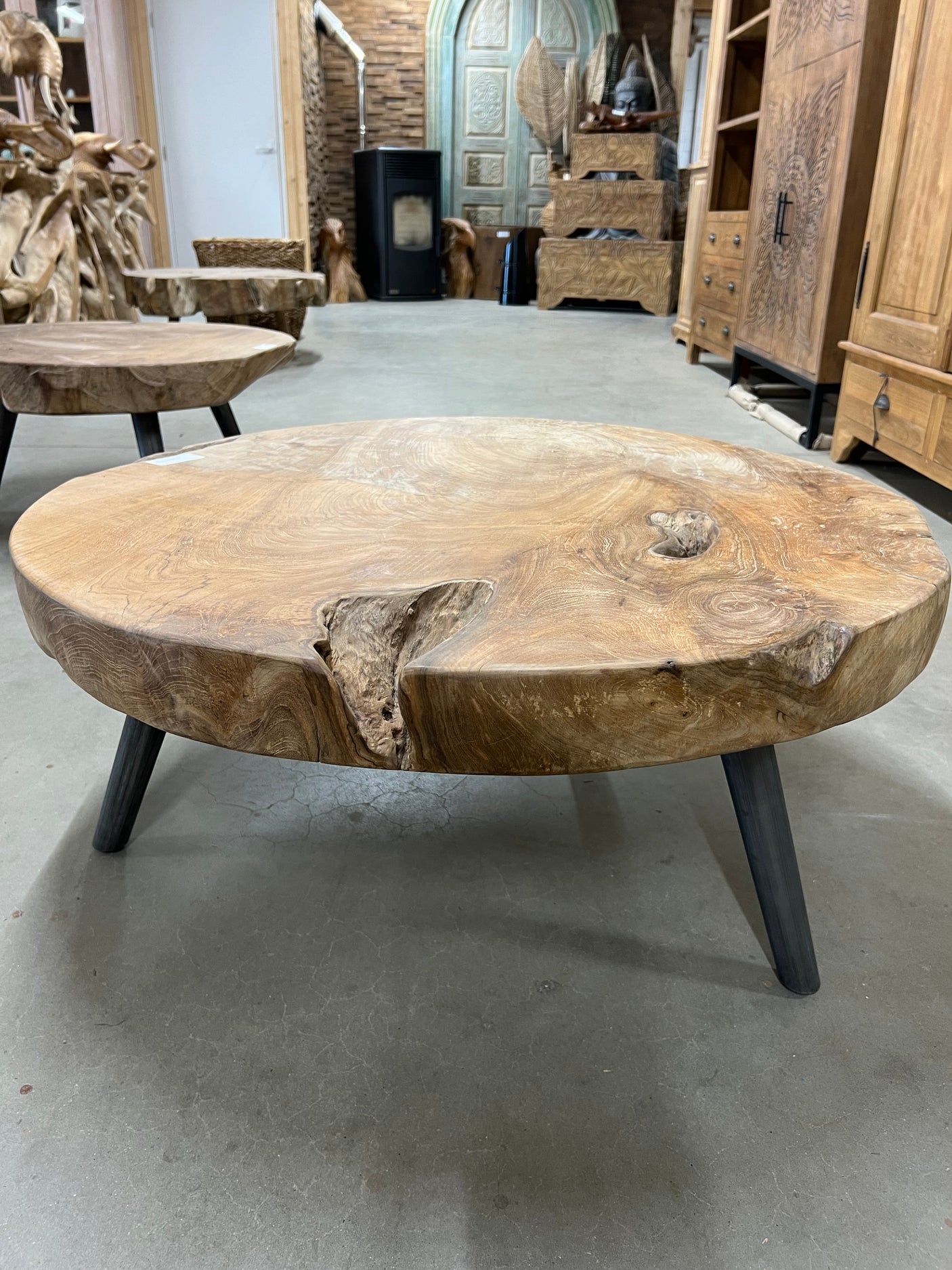 Teak salontafel stalen poot - 90cm diameter