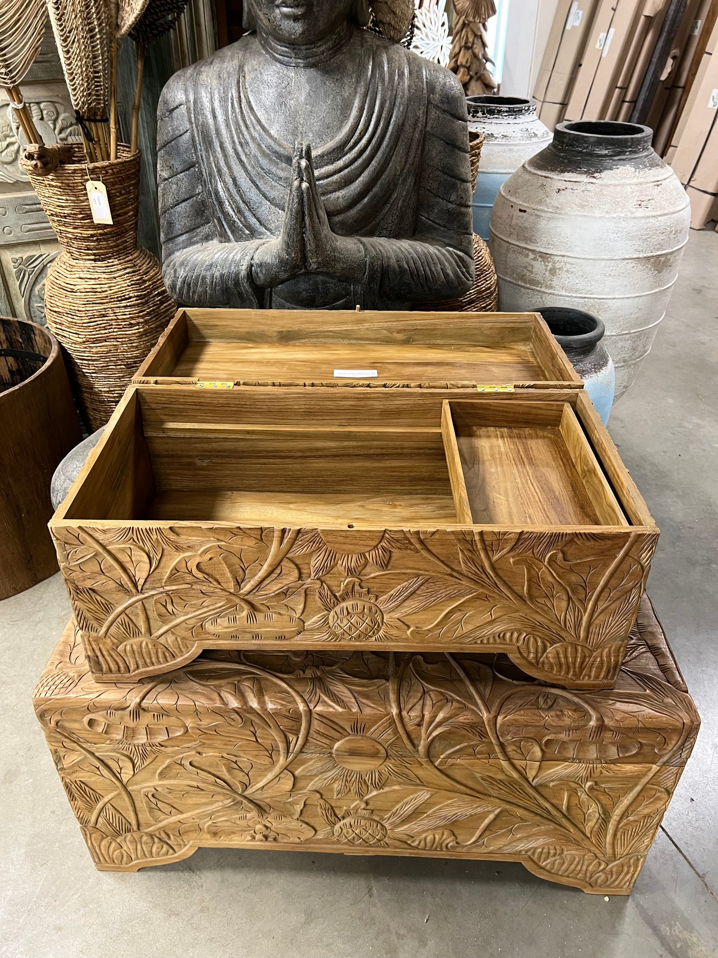 Teak kist flower M - 80x40x39cm