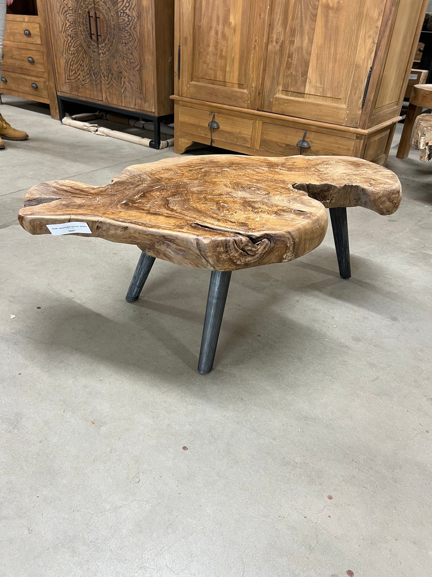 Teak wortel salontafel stalen poot - 105x60x40cm