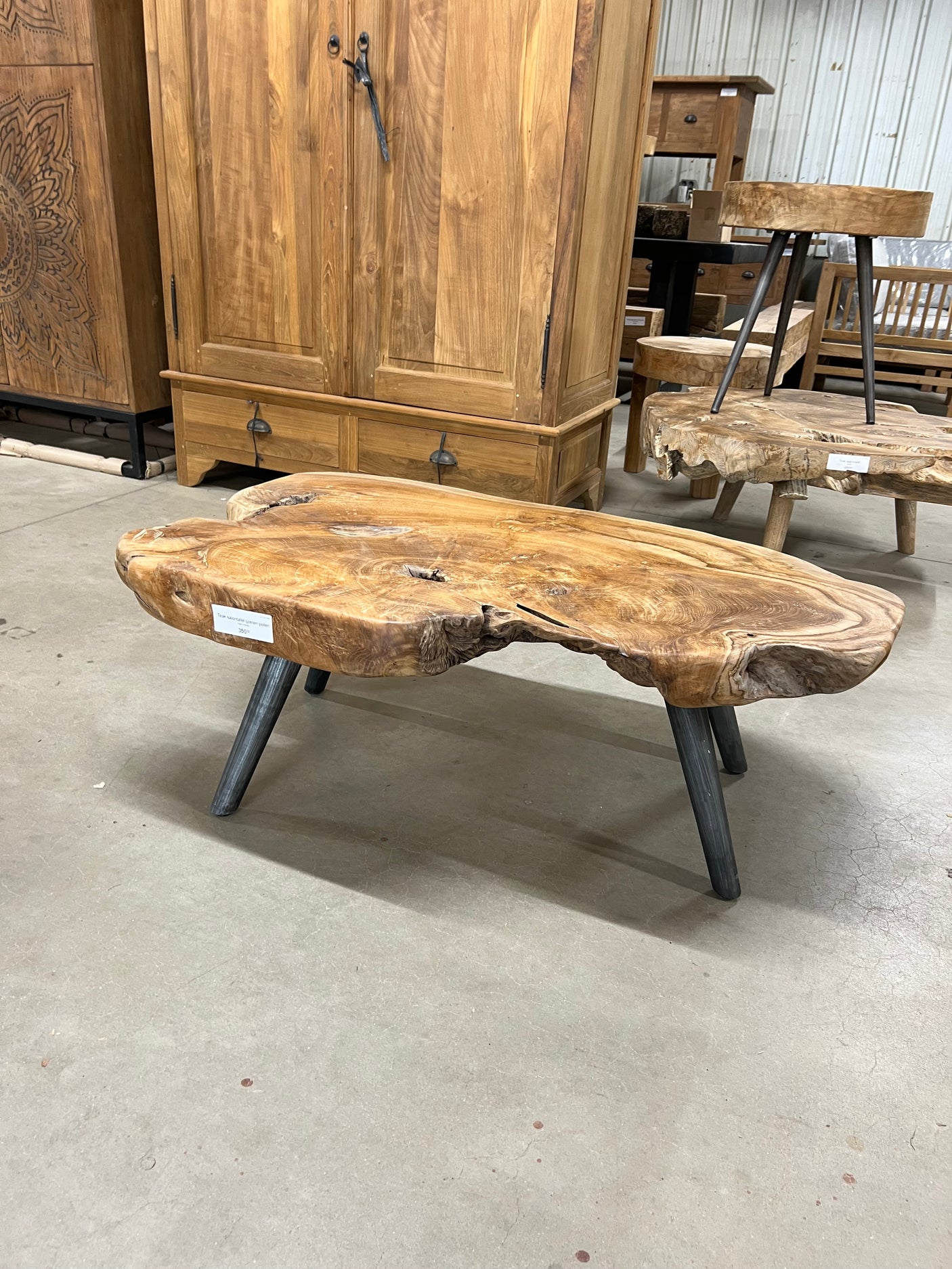 Teak wortel salontafel stalen poot - 102x60x40cm