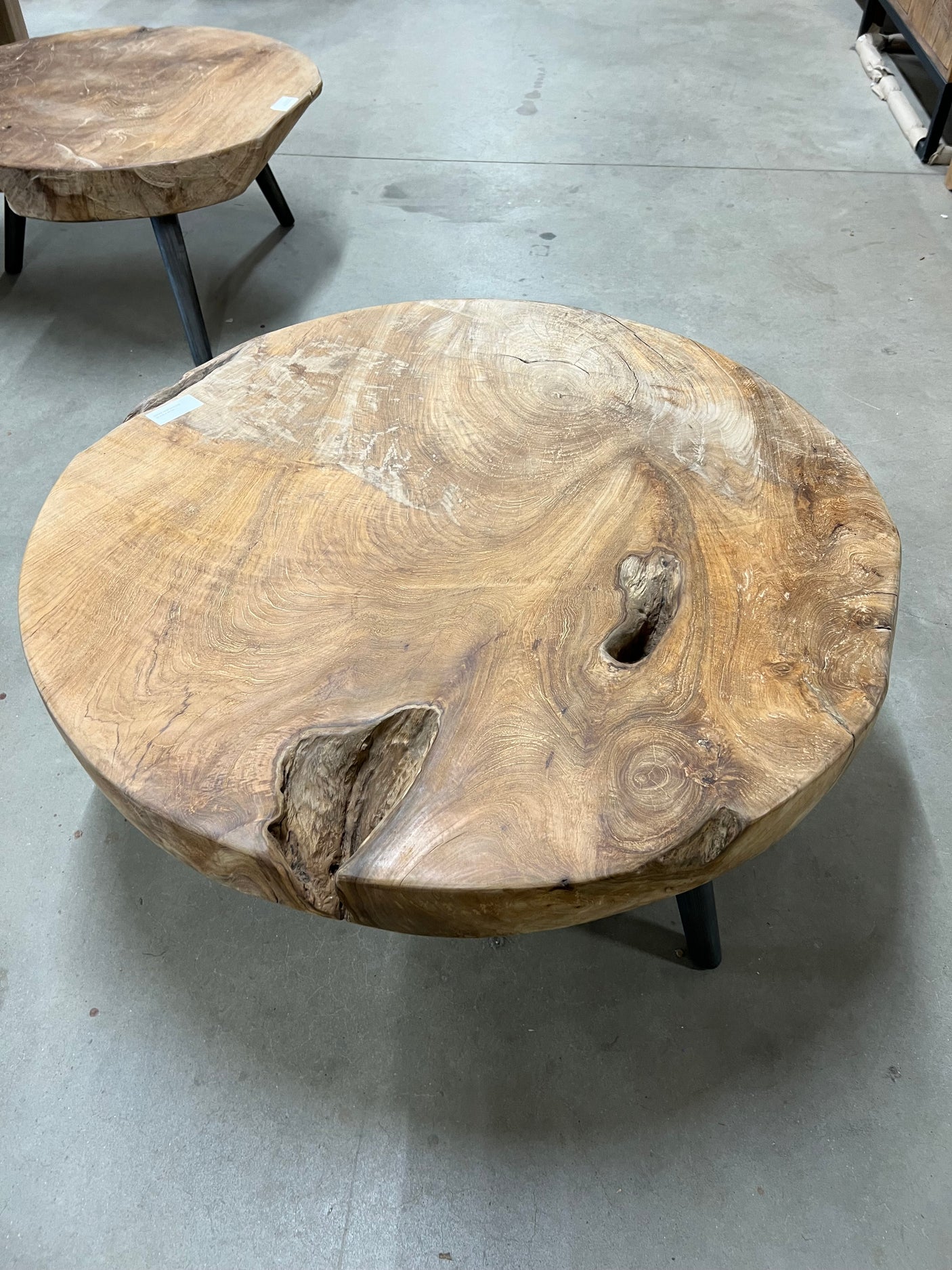 Teak salontafel stalen poot - 90cm diameter