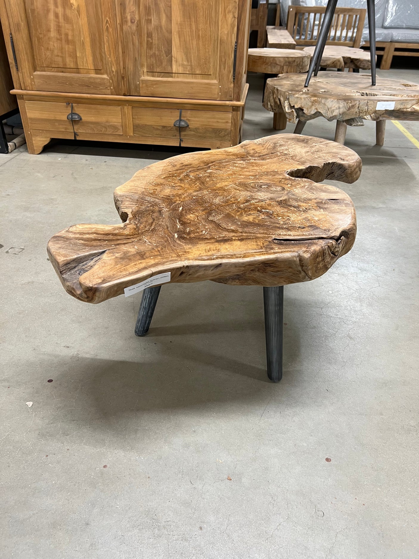 Teak wortel salontafel stalen poot - 105x60x40cm