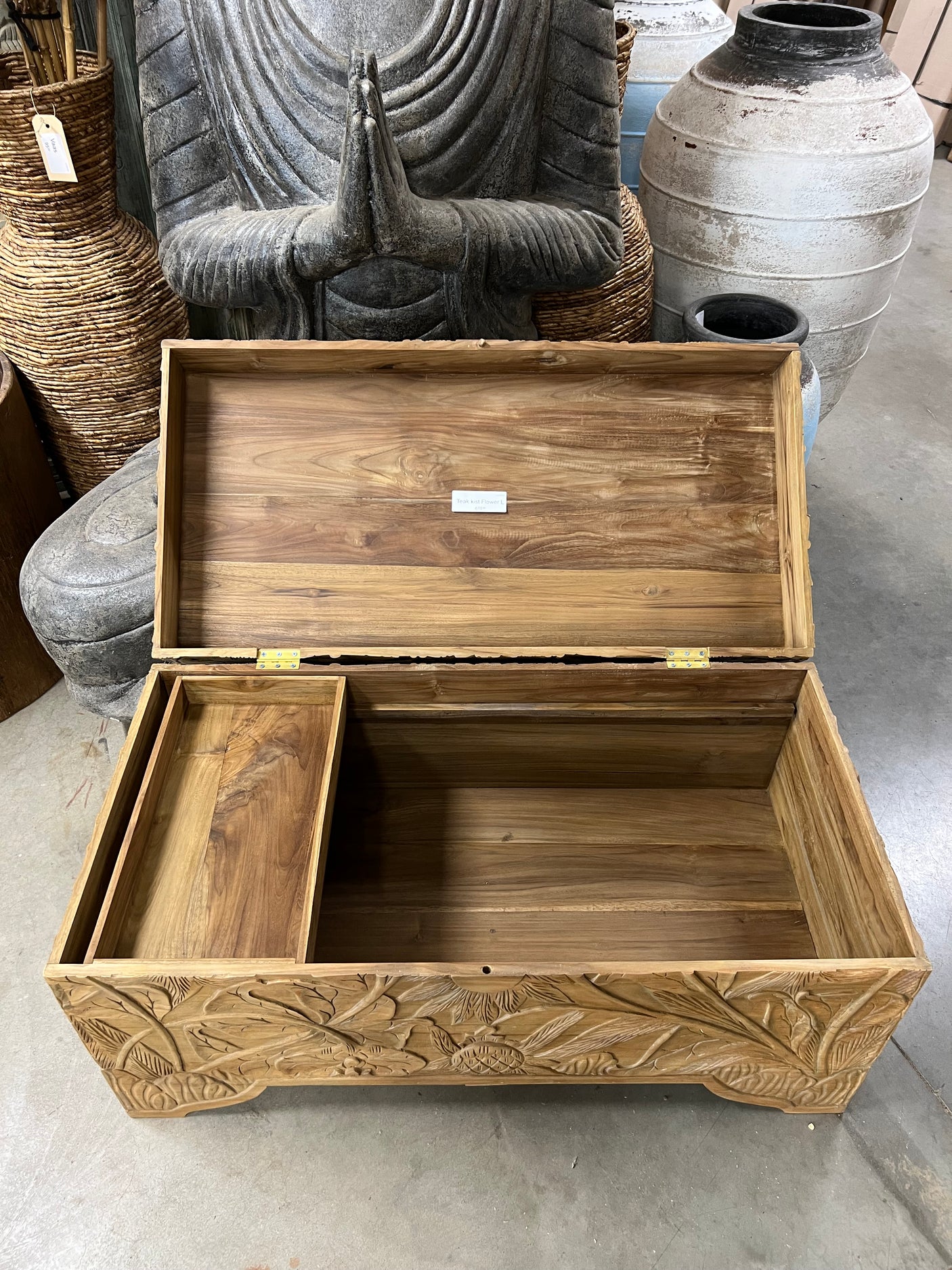 Teak kist flower L - 100x50x50cm