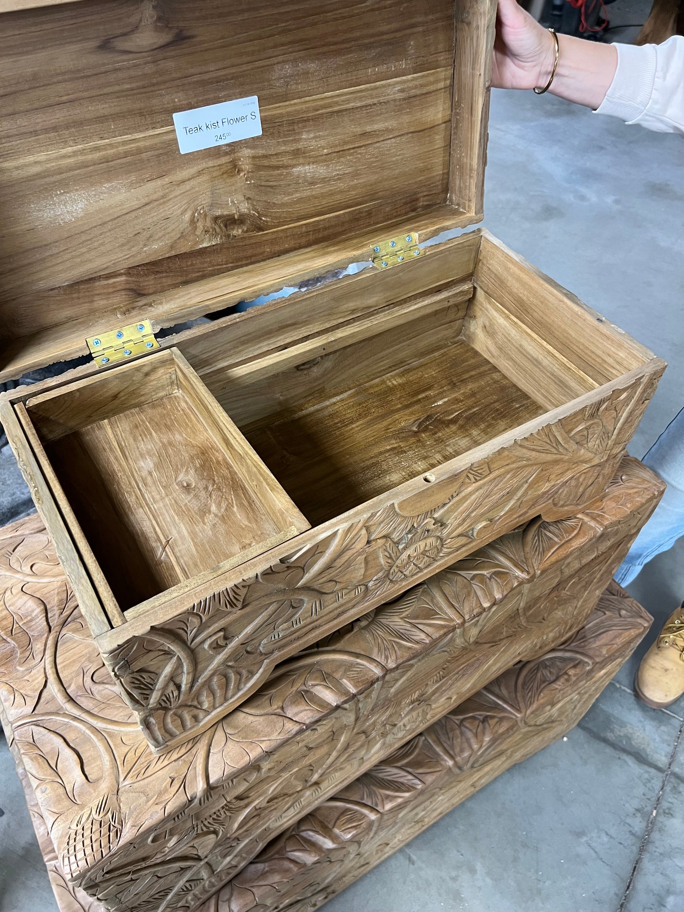 Teak kist flower S - 60x30x29cm
