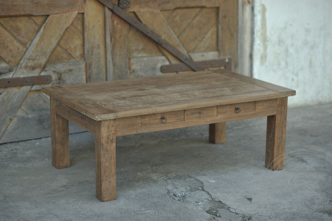 Teak salontafel met lades 110 x 70 oud hout